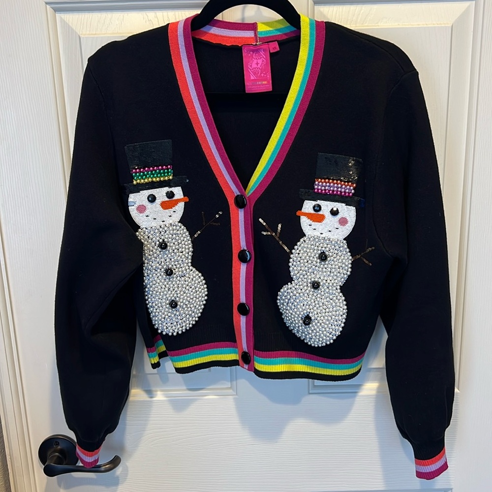 Queen of Sparkles Pearl Snowman Cardigan